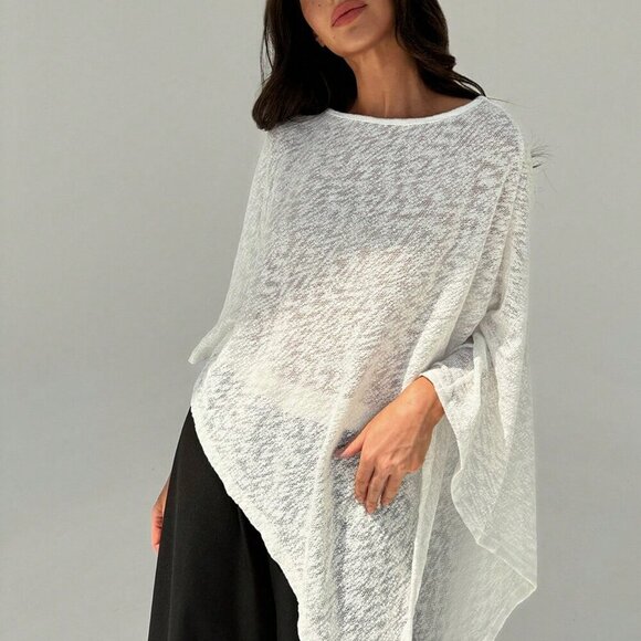 Casual Women's Elegant And Slim-Fit Asymmetrical Hem Plain Cape-Style Top - Picture 1 of 8